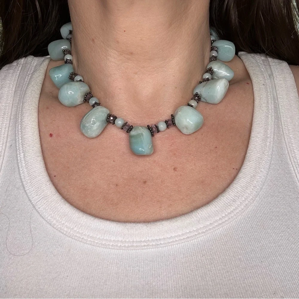 Elegant boho natural stone blue Green Necklace